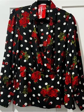 Black & Red Floral Polka Dot Blouse